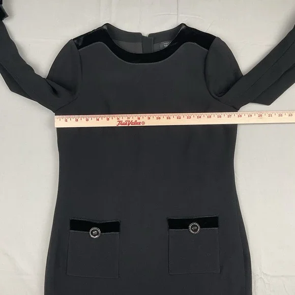 Teri Jon Rickie Freeman Black Velvet Trim Bow Sleeve Cocktail Dress Size 6 - Picture 6 of 11